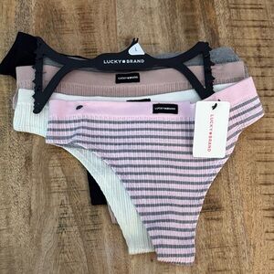 Lucky Brand Pink nude, black and Gray seamless thongs panties Set of 5 NEW NWT